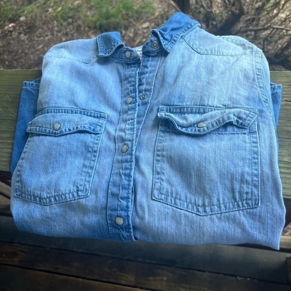 Abercrombie&Fitch bleach blue LS denim snap western shirt sz S rodeo festival - Picture 3 of 8